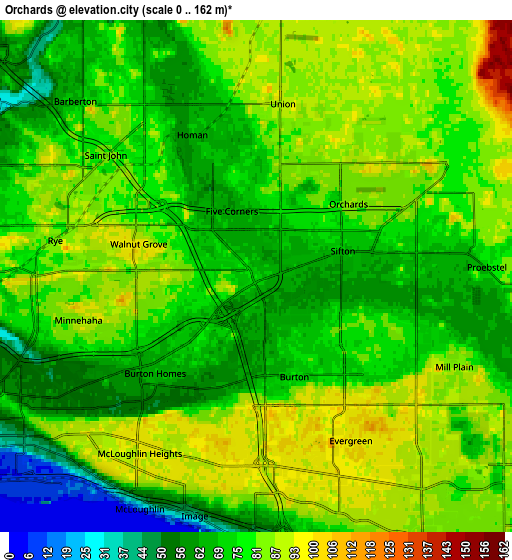 Zoom OUT 2x Orchards, United States elevation map