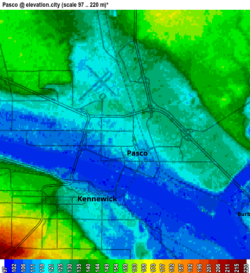 Zoom OUT 2x Pasco, United States elevation map