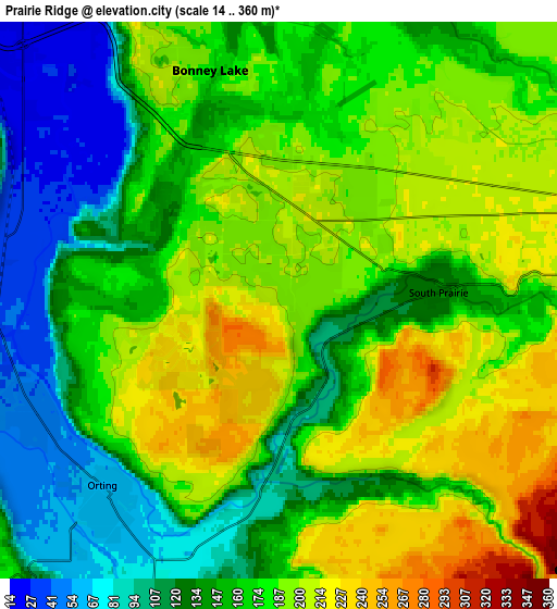 Zoom OUT 2x Prairie Ridge, United States elevation map