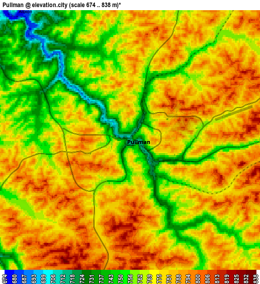 Zoom OUT 2x Pullman, United States elevation map