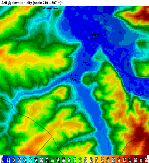 Zoom OUT 2x Arti, Russia elevation map