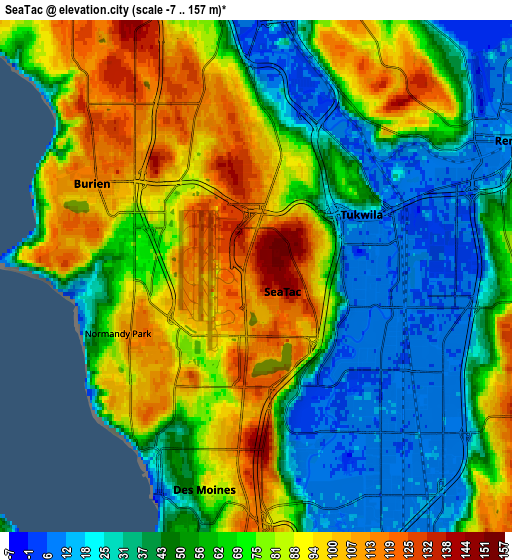 Zoom OUT 2x SeaTac, United States elevation map