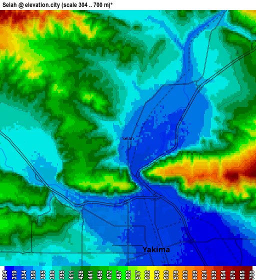 Zoom OUT 2x Selah, United States elevation map