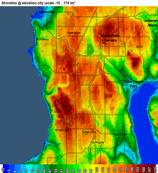 Zoom OUT 2x Shoreline, United States elevation map