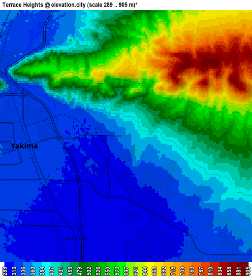 Zoom OUT 2x Terrace Heights, United States elevation map