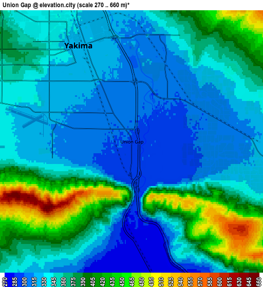 Zoom OUT 2x Union Gap, United States elevation map