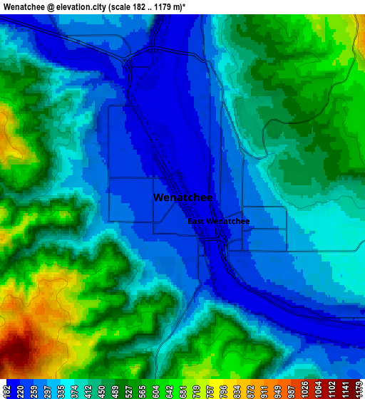 Zoom OUT 2x Wenatchee, United States elevation map