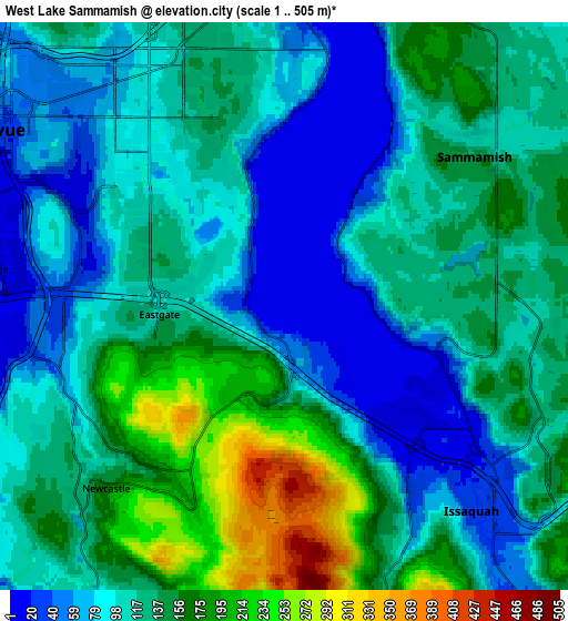 Zoom OUT 2x West Lake Sammamish, United States elevation map