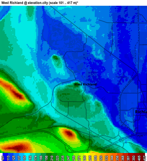 Zoom OUT 2x West Richland, United States elevation map