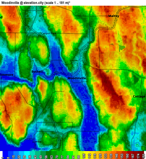 Zoom OUT 2x Woodinville, United States elevation map