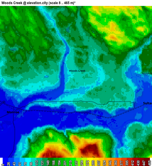 Zoom OUT 2x Woods Creek, United States elevation map