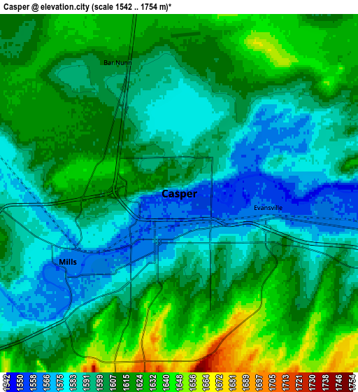 Zoom OUT 2x Casper, United States elevation map