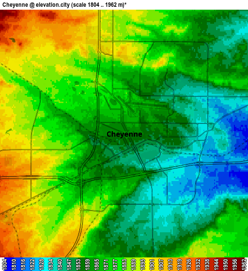 Zoom OUT 2x Cheyenne, United States elevation map