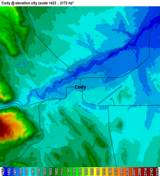 Zoom OUT 2x Cody, United States elevation map