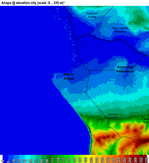 Zoom OUT 2x Anapa, Russia elevation map