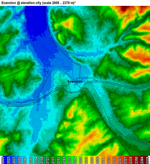 Zoom OUT 2x Evanston, United States elevation map