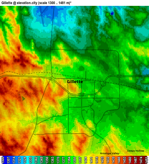 Zoom OUT 2x Gillette, United States elevation map