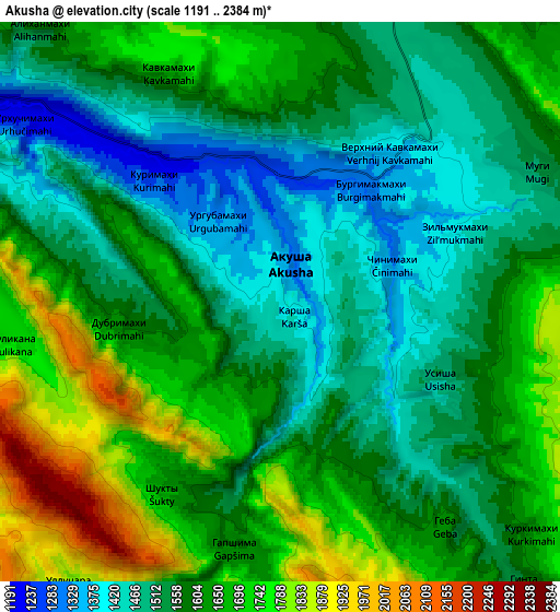 Zoom OUT 2x Akusha, Russia elevation map