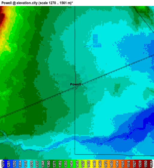 Zoom OUT 2x Powell, United States elevation map