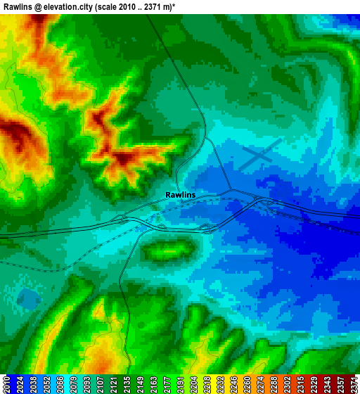 Zoom OUT 2x Rawlins, United States elevation map