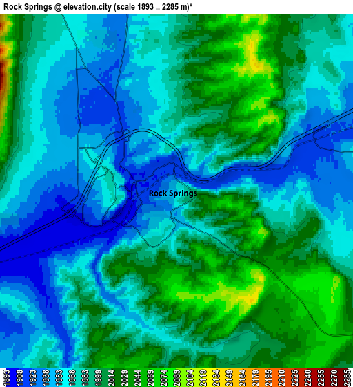 Zoom OUT 2x Rock Springs, United States elevation map