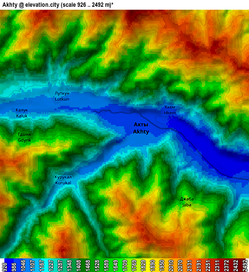 Zoom OUT 2x Akhty, Russia elevation map