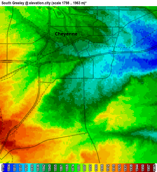 Zoom OUT 2x South Greeley, United States elevation map