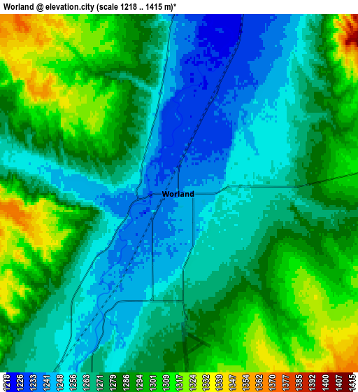 Zoom OUT 2x Worland, United States elevation map