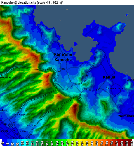 Zoom OUT 2x Kaneohe, United States elevation map