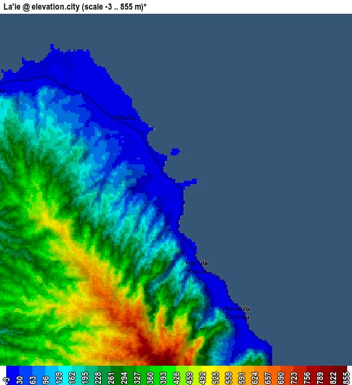 Zoom OUT 2x Lā‘ie, United States elevation map