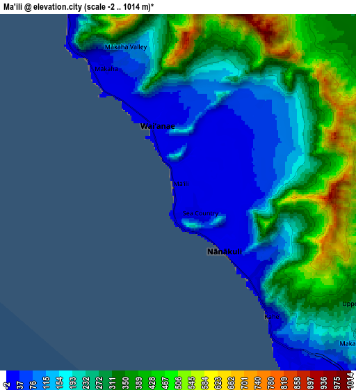 Zoom OUT 2x Mā‘ili, United States elevation map