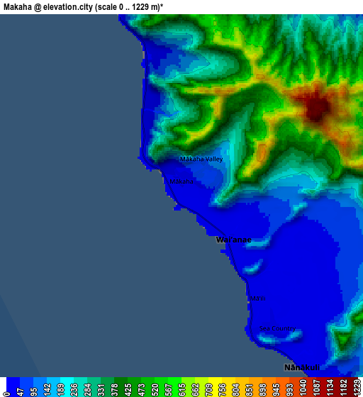 Zoom OUT 2x Mākaha, United States elevation map