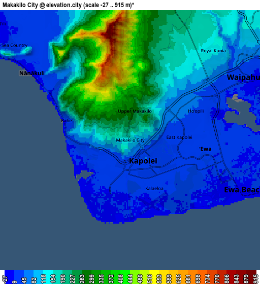 Zoom OUT 2x Makakilo City, United States elevation map