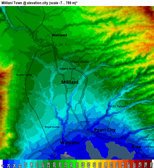 Zoom OUT 2x Mililani Town, United States elevation map