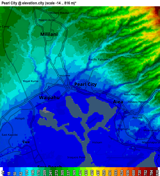 Zoom OUT 2x Pearl City, United States elevation map