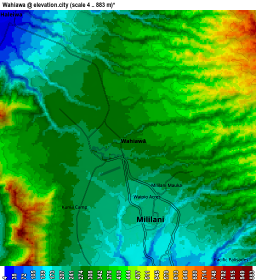 Zoom OUT 2x Wahiawā, United States elevation map