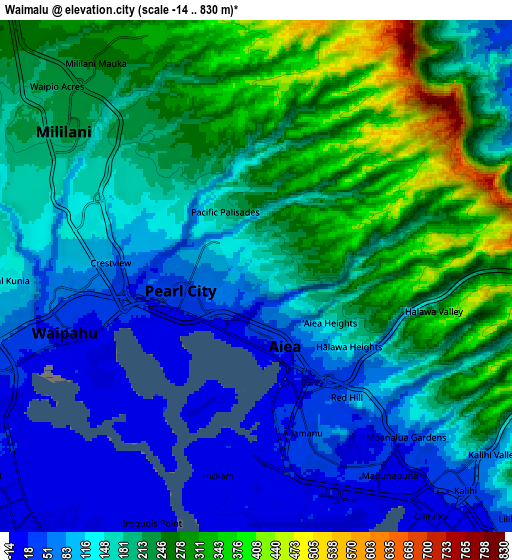 Zoom OUT 2x Waimalu, United States elevation map