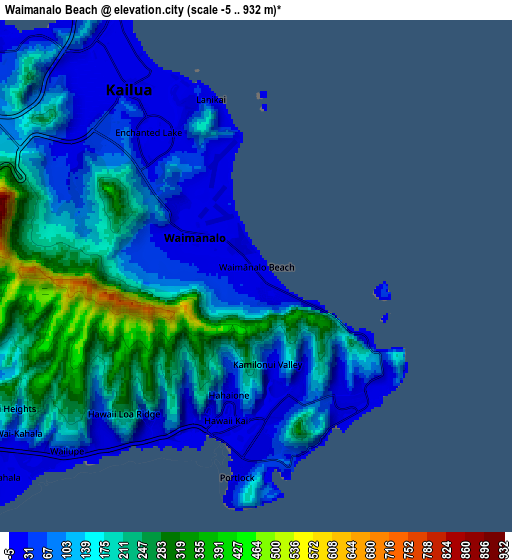 Zoom OUT 2x Waimānalo Beach, United States elevation map