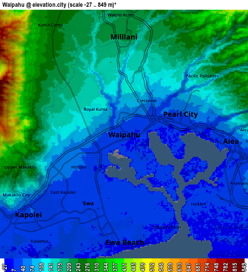 Zoom OUT 2x Waipahu, United States elevation map