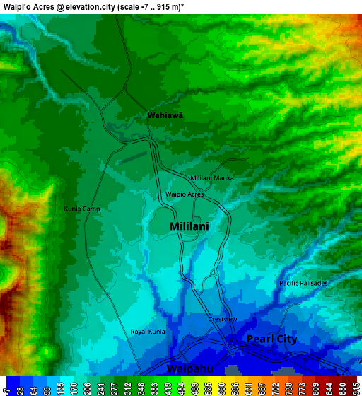 Zoom OUT 2x Waipi‘o Acres, United States elevation map