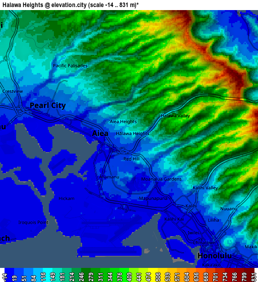 Zoom OUT 2x Hālawa Heights, United States elevation map