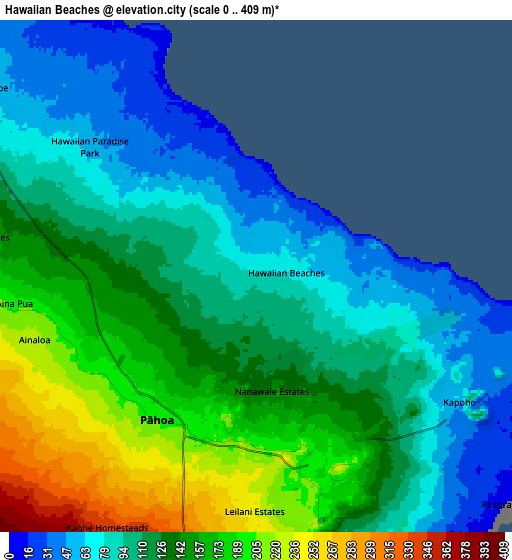 Zoom OUT 2x Hawaiian Beaches, United States elevation map