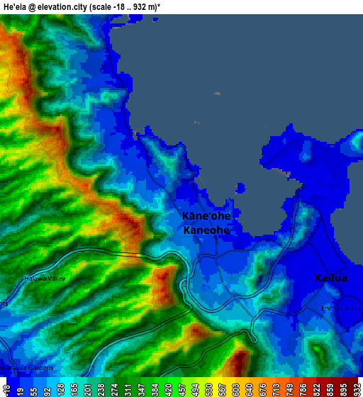 Zoom OUT 2x He‘eia, United States elevation map