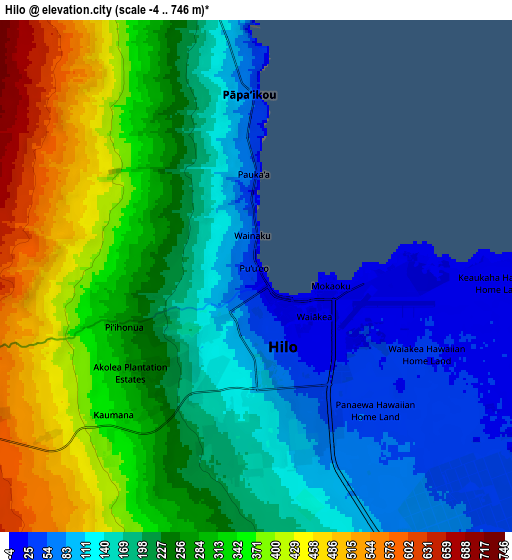 Zoom OUT 2x Hilo, United States elevation map