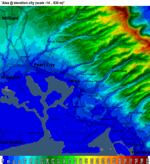 Zoom OUT 2x ‘Aiea, United States elevation map