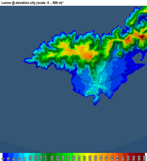 Zoom OUT 2x Leone, American Samoa elevation map
