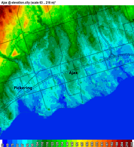 Zoom OUT 2x Ajax, Canada elevation map