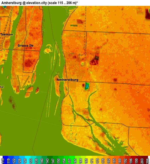 Zoom OUT 2x Amherstburg, Canada elevation map