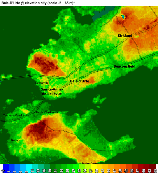 Zoom OUT 2x Baie-D'Urfé, Canada elevation map