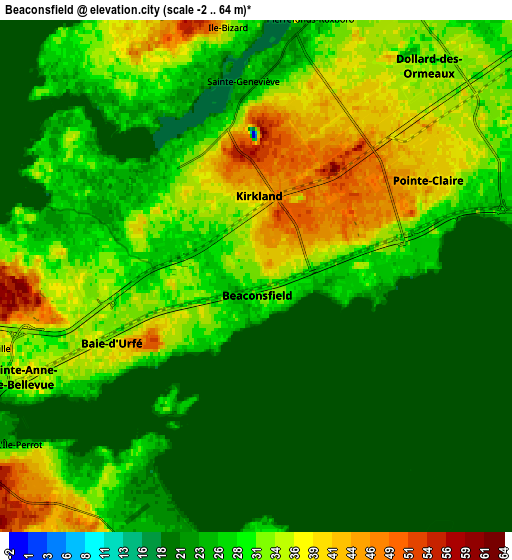 Zoom OUT 2x Beaconsfield, Canada elevation map